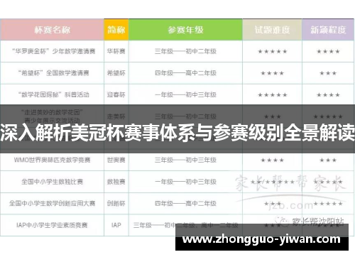 深入解析美冠杯赛事体系与参赛级别全景解读